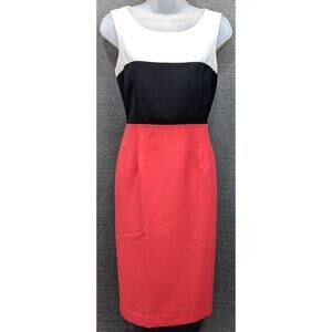 EVAN PICONE Black Label Dress - Black/White/Red, Sleeveless, Zip, Color Block, 4